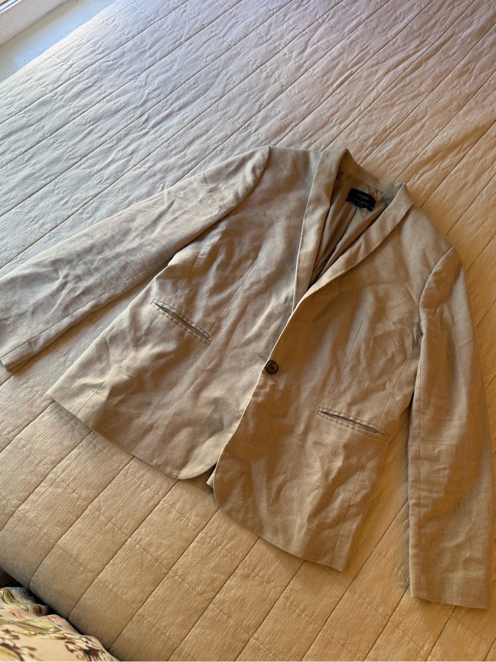 J.Crew Women’s Light Beige Single-Button Linen Blazer, Size 14